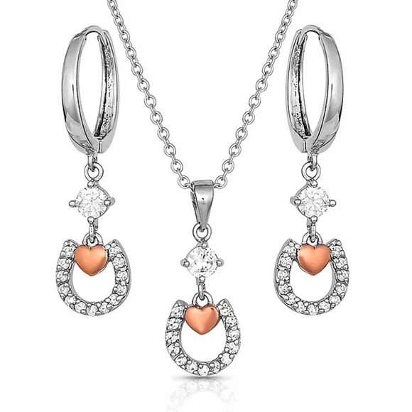 Montana Silversmiths Hoofprints On my Heart Horseshoe Jewelry Set NEW Retail $95 - Picture 1 of 10